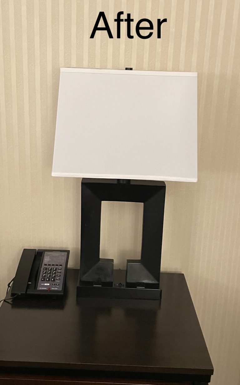 Hotel guest-room lamp with a new custom lampshade